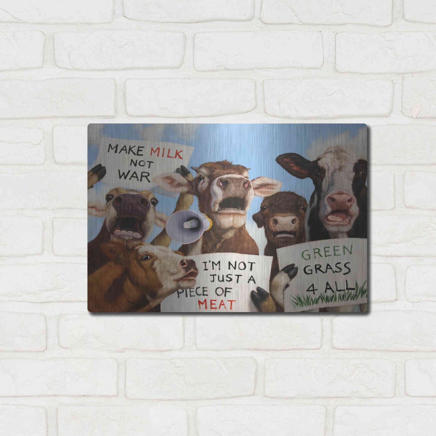 Luxe Metal Art 'Political Moooovement' by Lucia Heffernan, Metal Wall Art,16x12