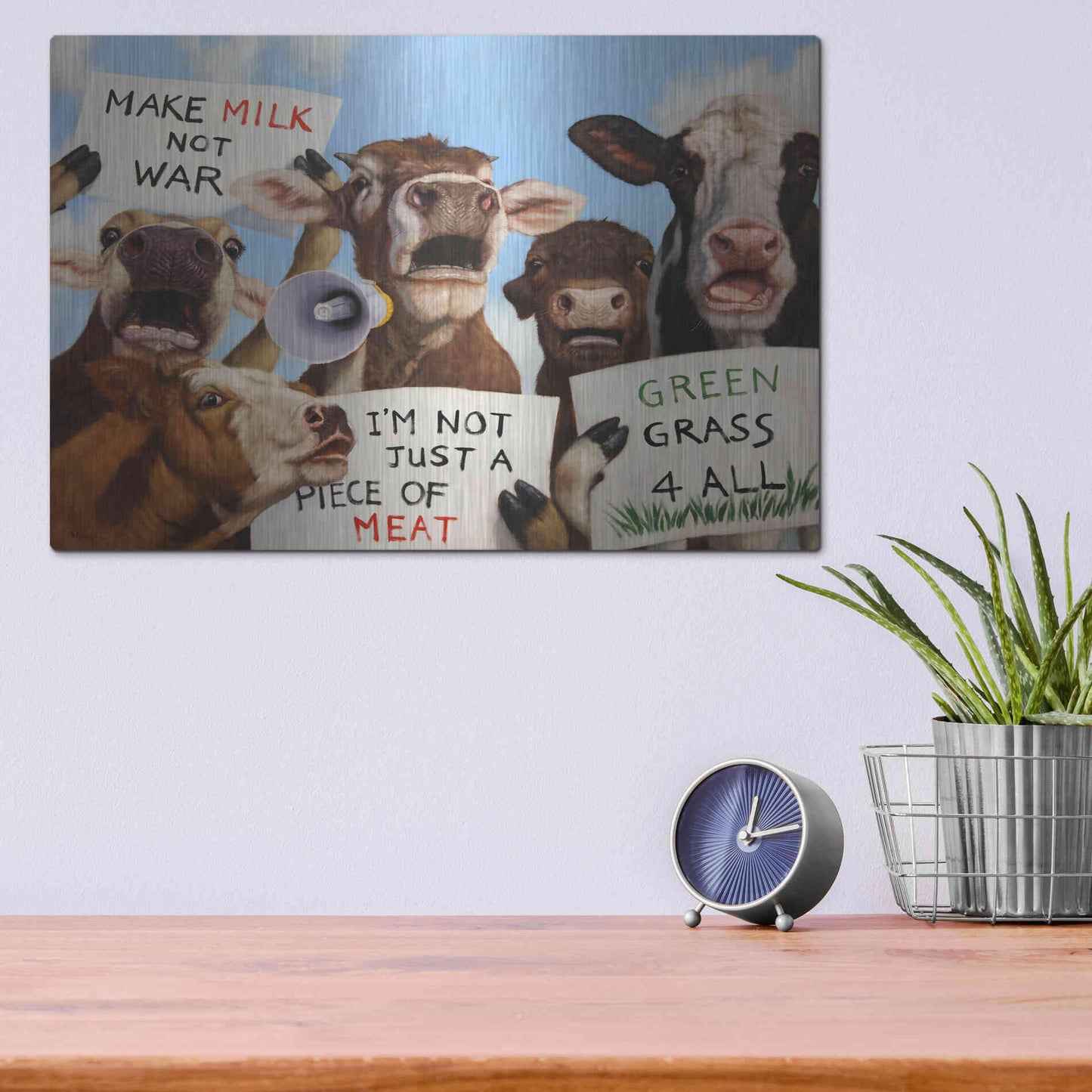 Luxe Metal Art 'Political Moooovement' by Lucia Heffernan, Metal Wall Art,16x12