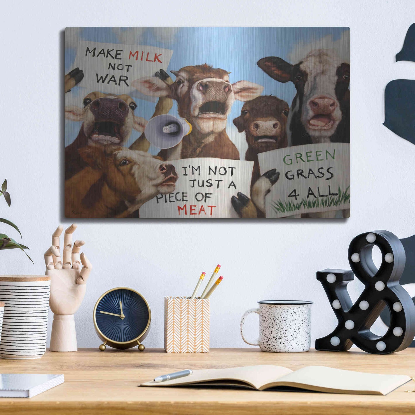 Luxe Metal Art 'Political Moooovement' by Lucia Heffernan, Metal Wall Art,16x12