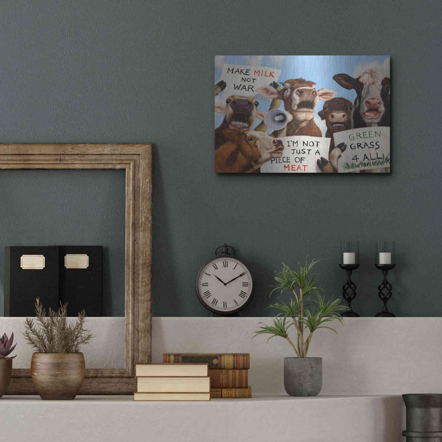 Luxe Metal Art 'Political Moooovement' by Lucia Heffernan, Metal Wall Art,16x12