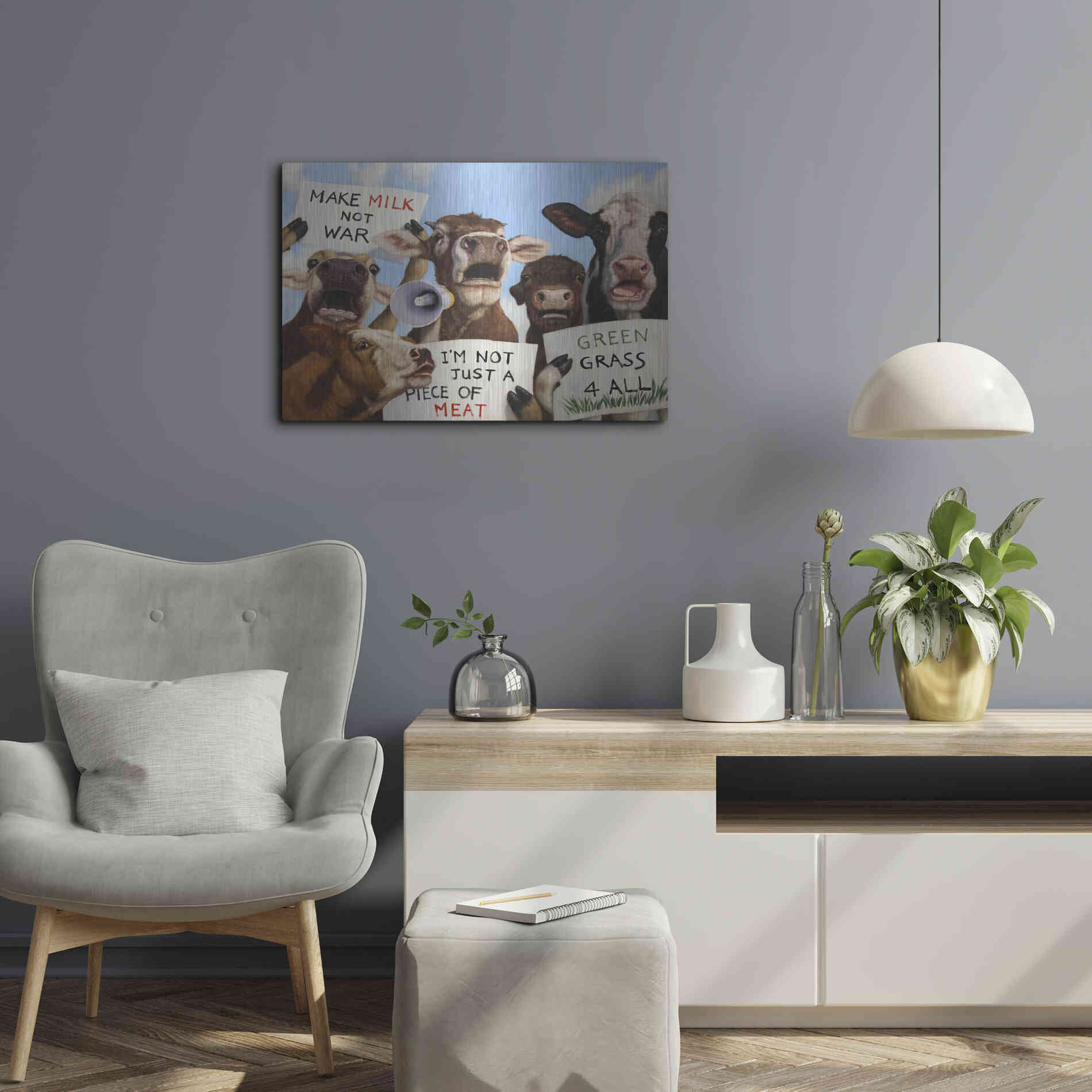 Luxe Metal Art 'Political Moooovement' by Lucia Heffernan, Metal Wall Art,24x16