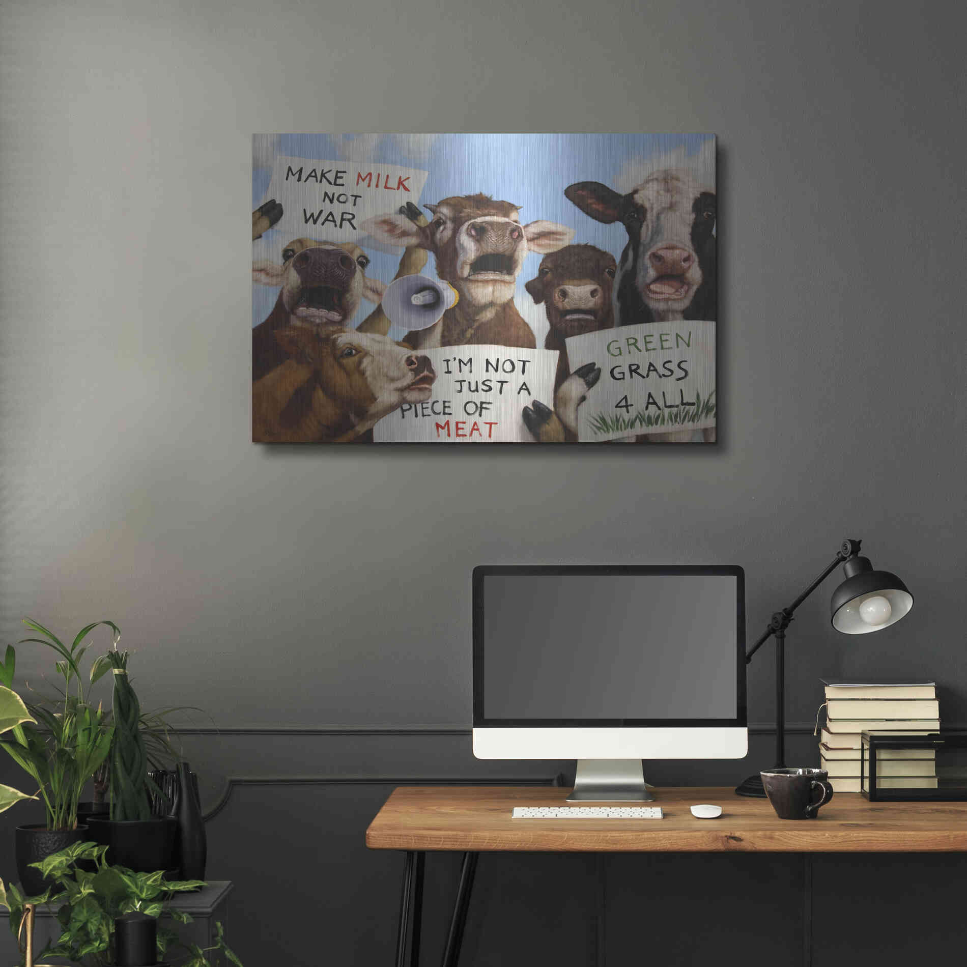 Luxe Metal Art 'Political Moooovement' by Lucia Heffernan, Metal Wall Art,36x24