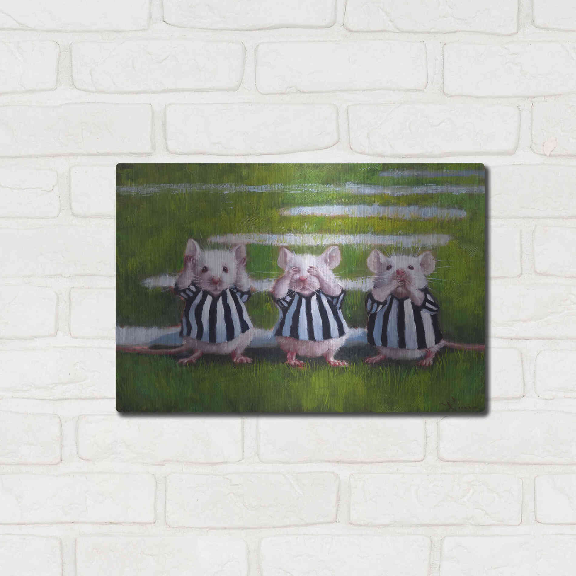 Luxe Metal Art 'Three Blind Mice' by Lucia Heffernan, Metal Wall Art,16x12