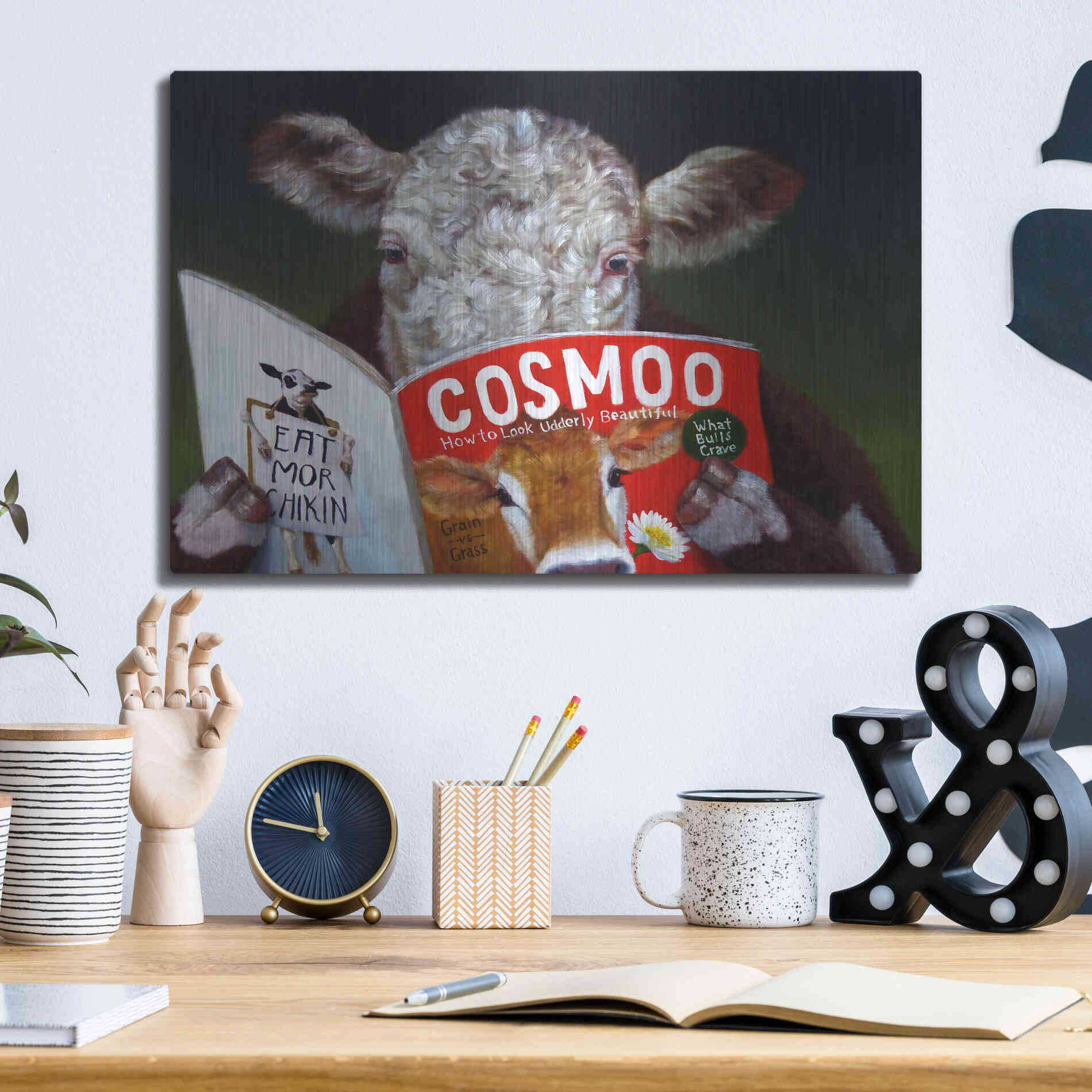 Luxe Metal Art 'Cow Tips' by Lucia Heffernan, Metal Wall Art,16x12