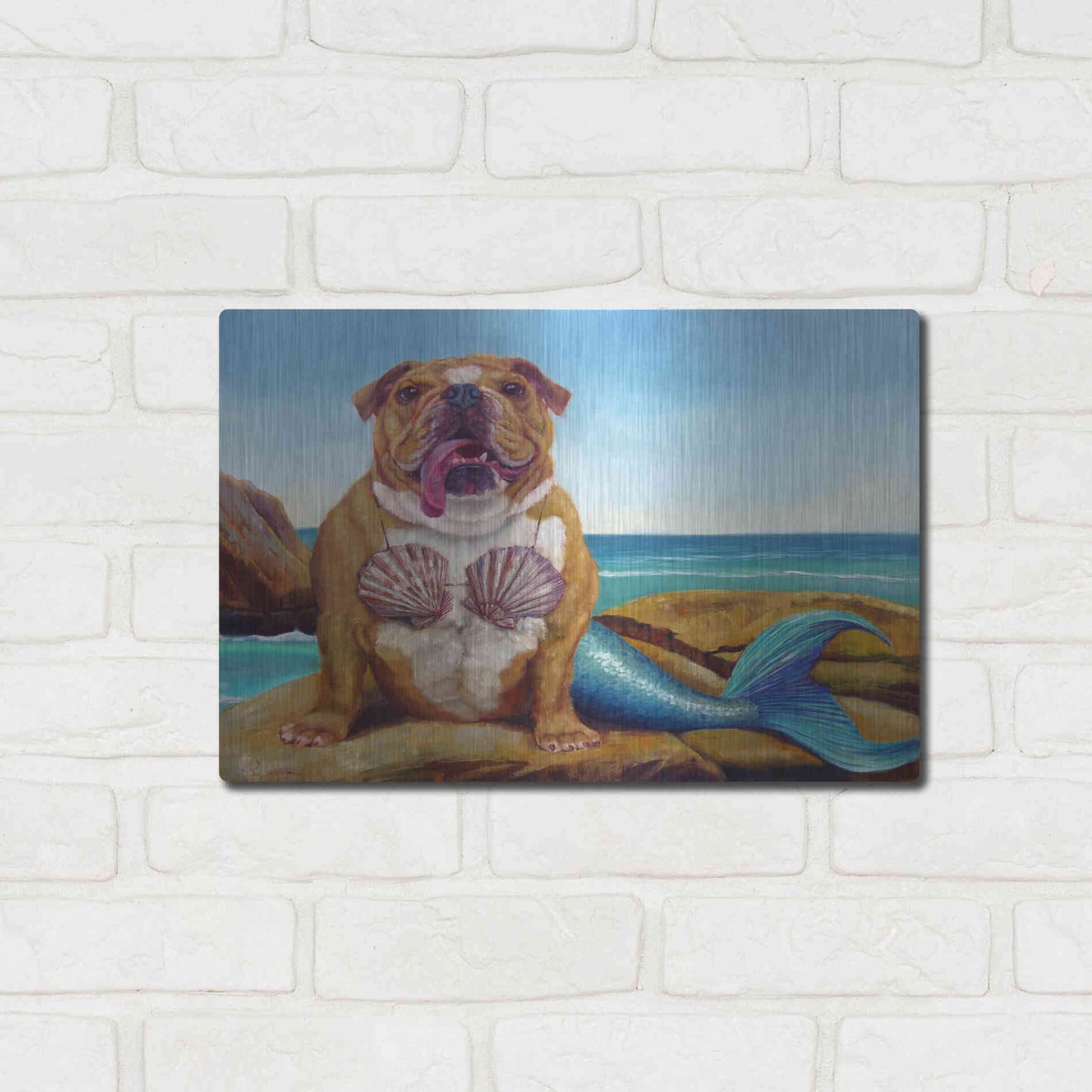 Luxe Metal Art 'Mermaid Dog' by Lucia Heffernan, Metal Wall Art,16x12