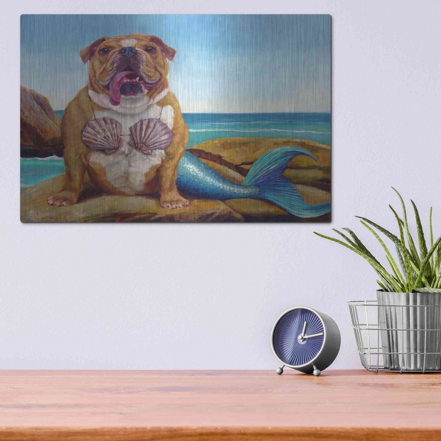 Luxe Metal Art 'Mermaid Dog' by Lucia Heffernan, Metal Wall Art,16x12