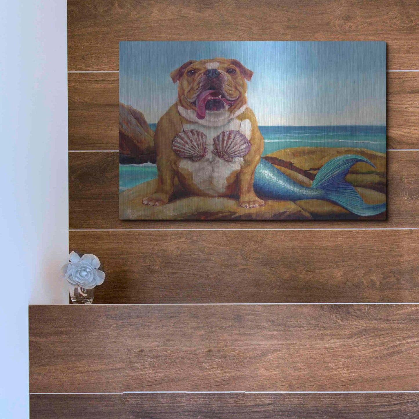 Luxe Metal Art 'Mermaid Dog' by Lucia Heffernan, Metal Wall Art,16x12