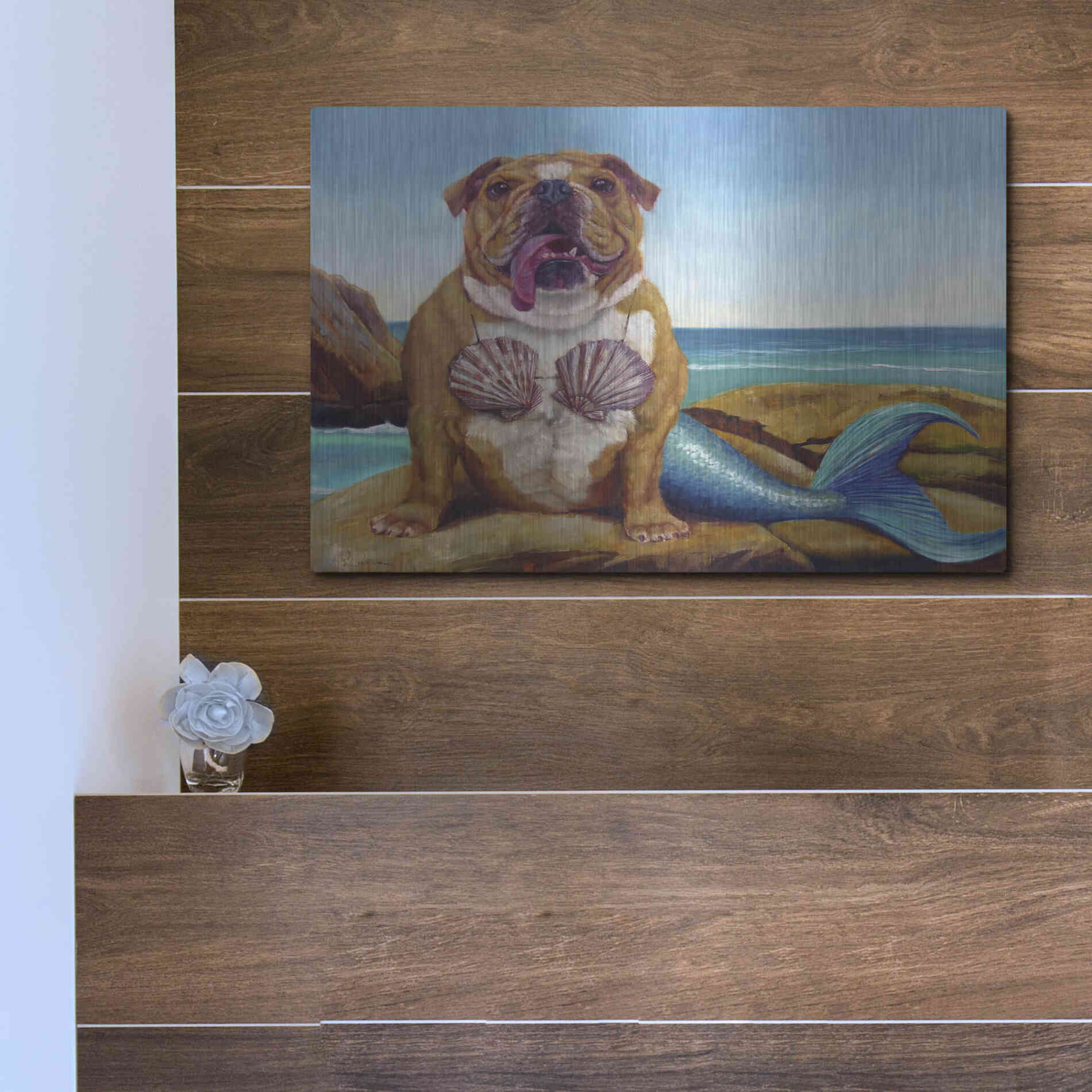 Luxe Metal Art 'Mermaid Dog' by Lucia Heffernan, Metal Wall Art,16x12