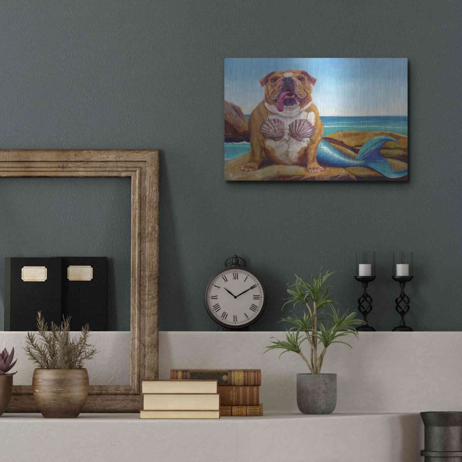 Luxe Metal Art 'Mermaid Dog' by Lucia Heffernan, Metal Wall Art,16x12