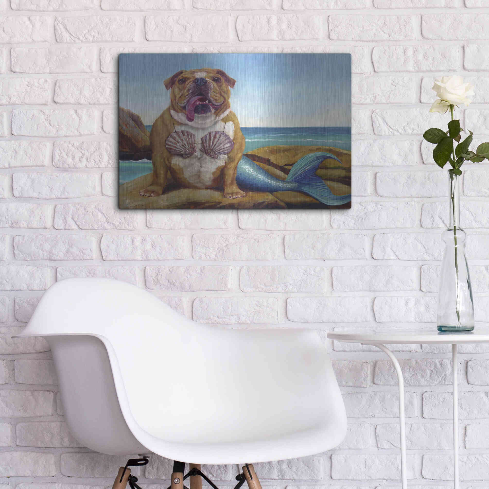 Luxe Metal Art 'Mermaid Dog' by Lucia Heffernan, Metal Wall Art,24x16