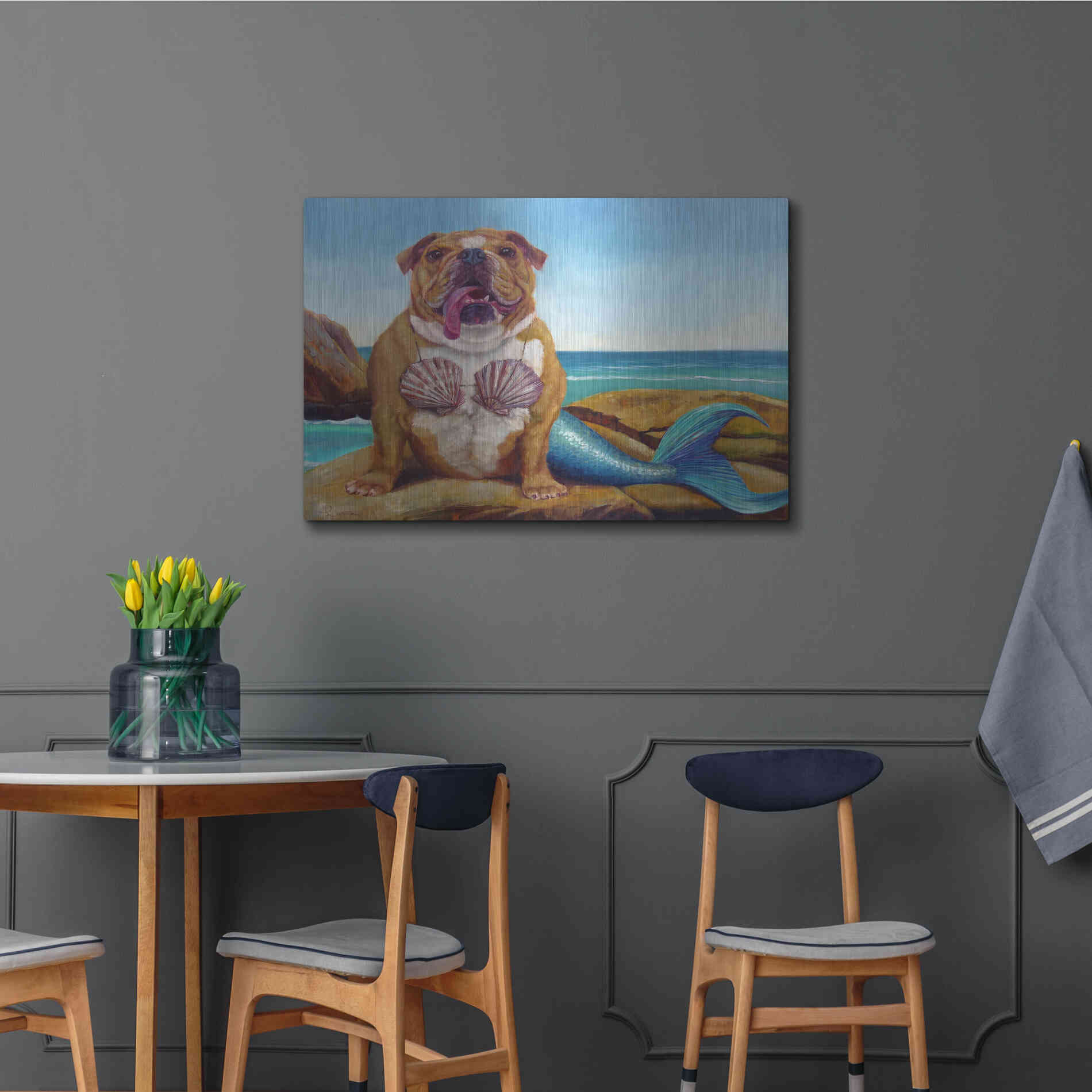 Luxe Metal Art 'Mermaid Dog' by Lucia Heffernan, Metal Wall Art,36x24