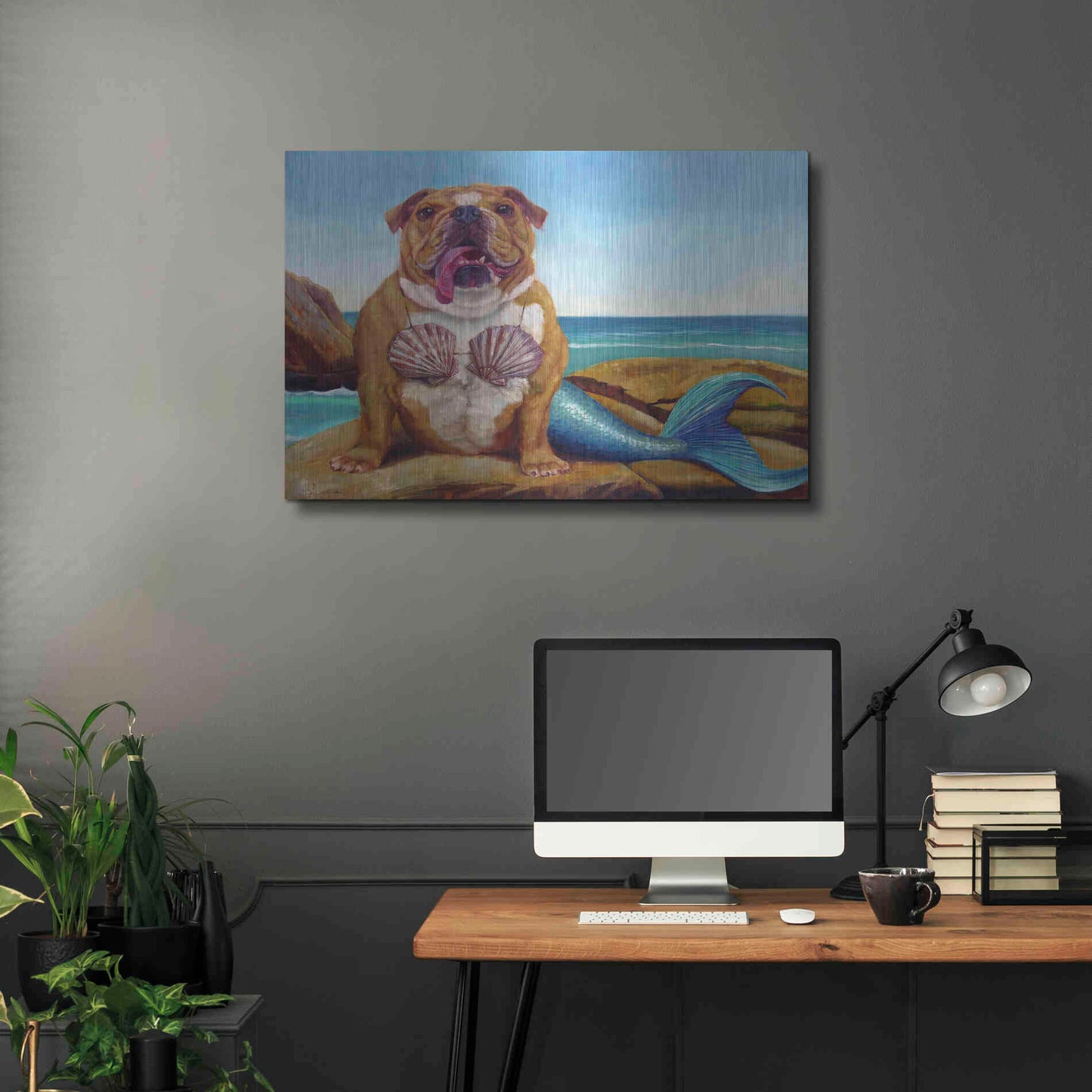 Luxe Metal Art 'Mermaid Dog' by Lucia Heffernan, Metal Wall Art,36x24