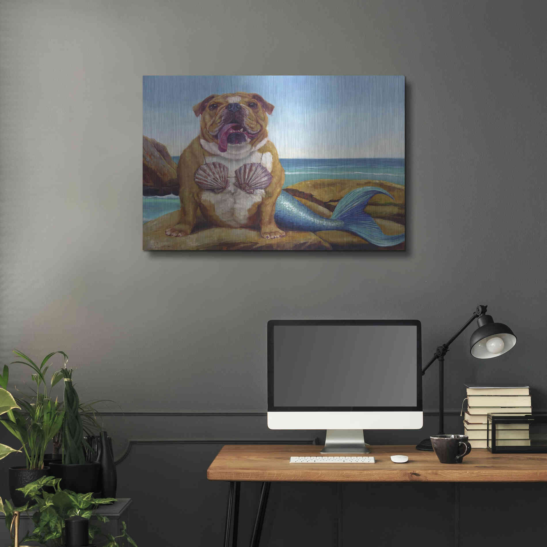 Luxe Metal Art 'Mermaid Dog' by Lucia Heffernan, Metal Wall Art,36x24