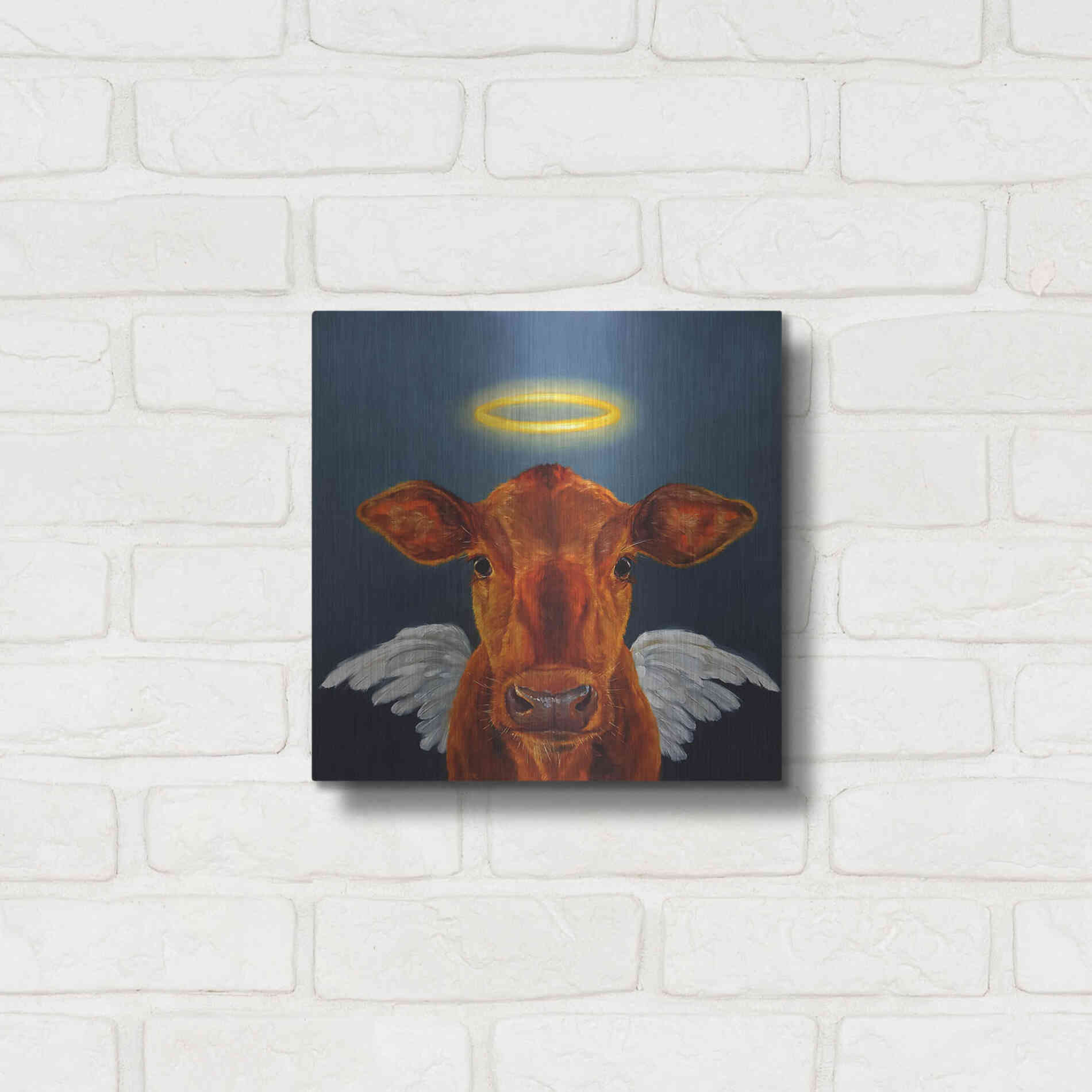 Luxe Metal Art 'Holy Cow' by Lucia Heffernan, Metal Wall Art,12x12
