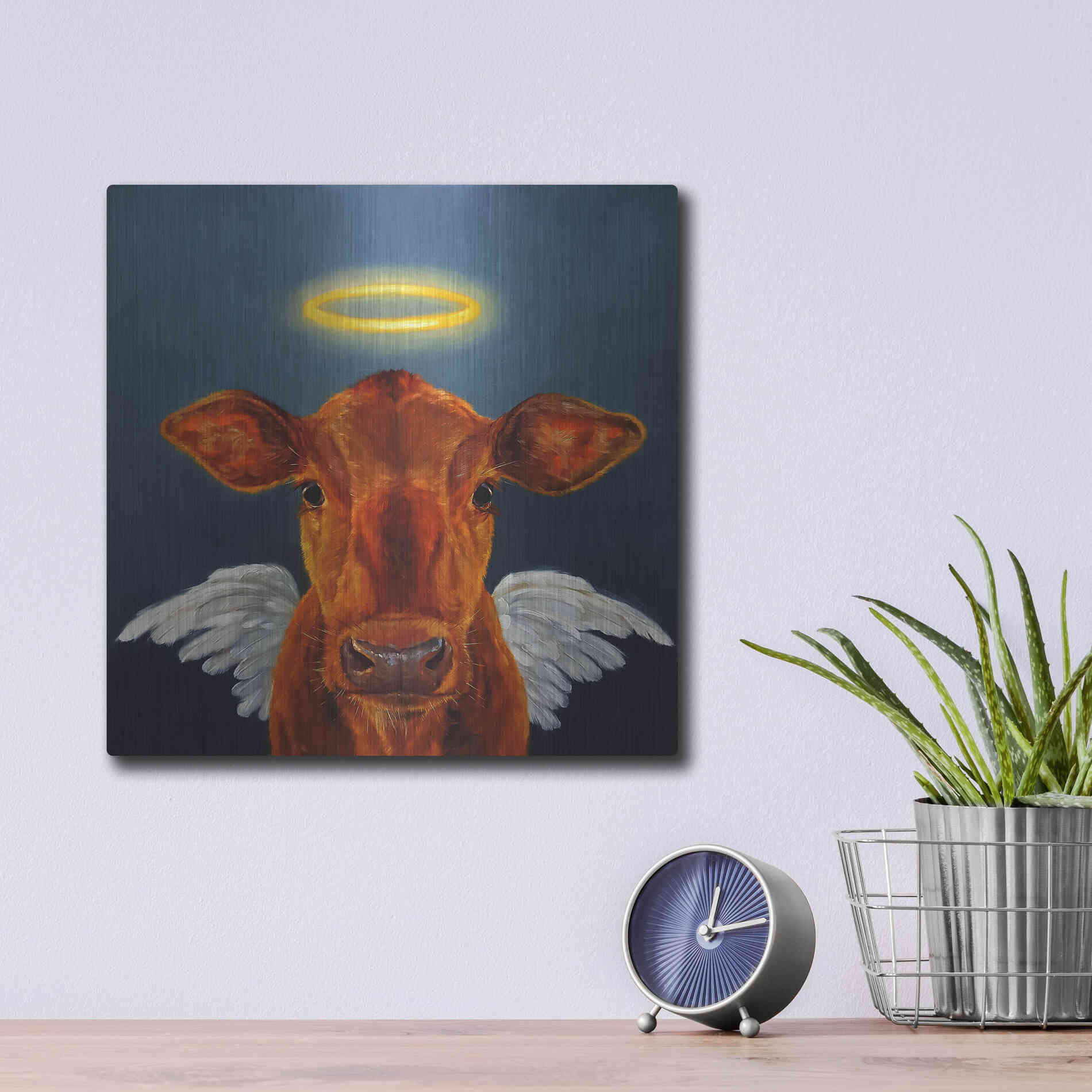 Luxe Metal Art 'Holy Cow' by Lucia Heffernan, Metal Wall Art,12x12