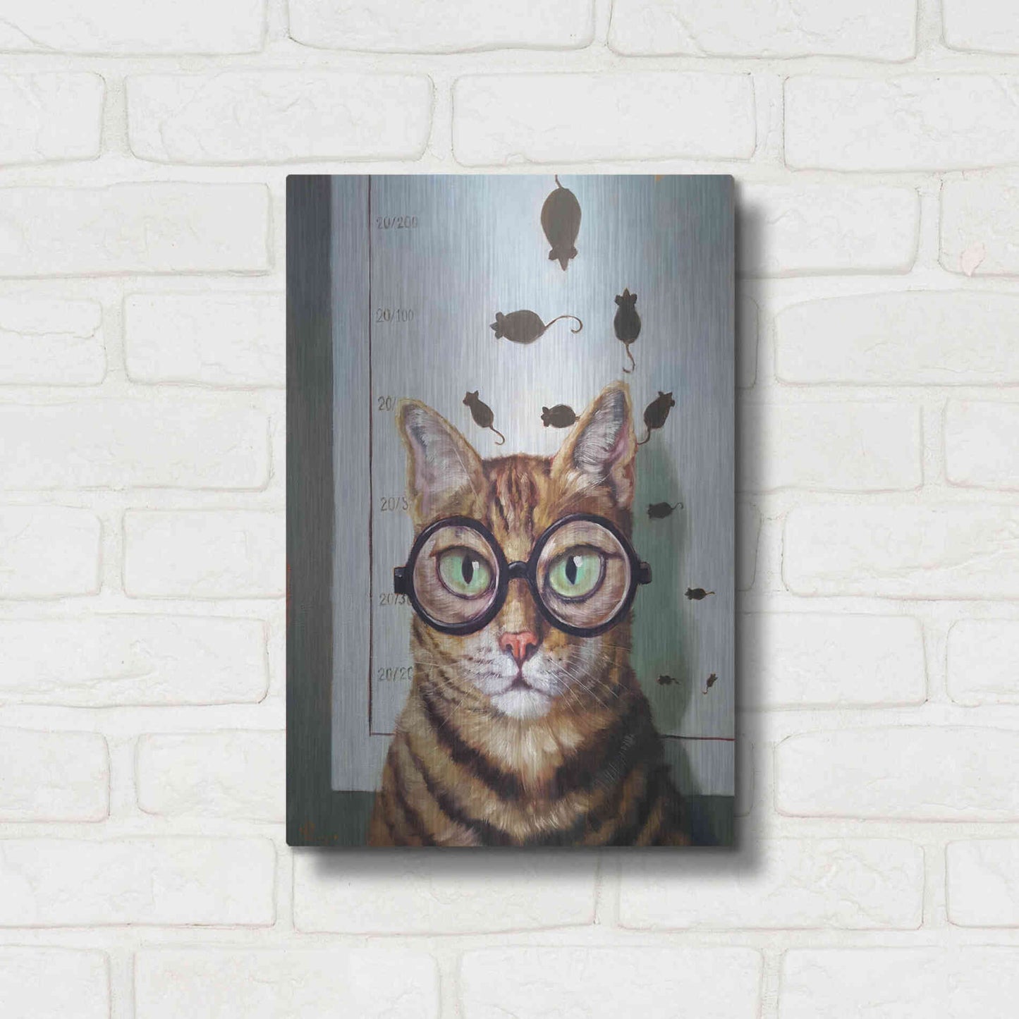 Luxe Metal Art 'Feline Eye Exam' by Lucia Heffernan, Metal Wall Art,12x16