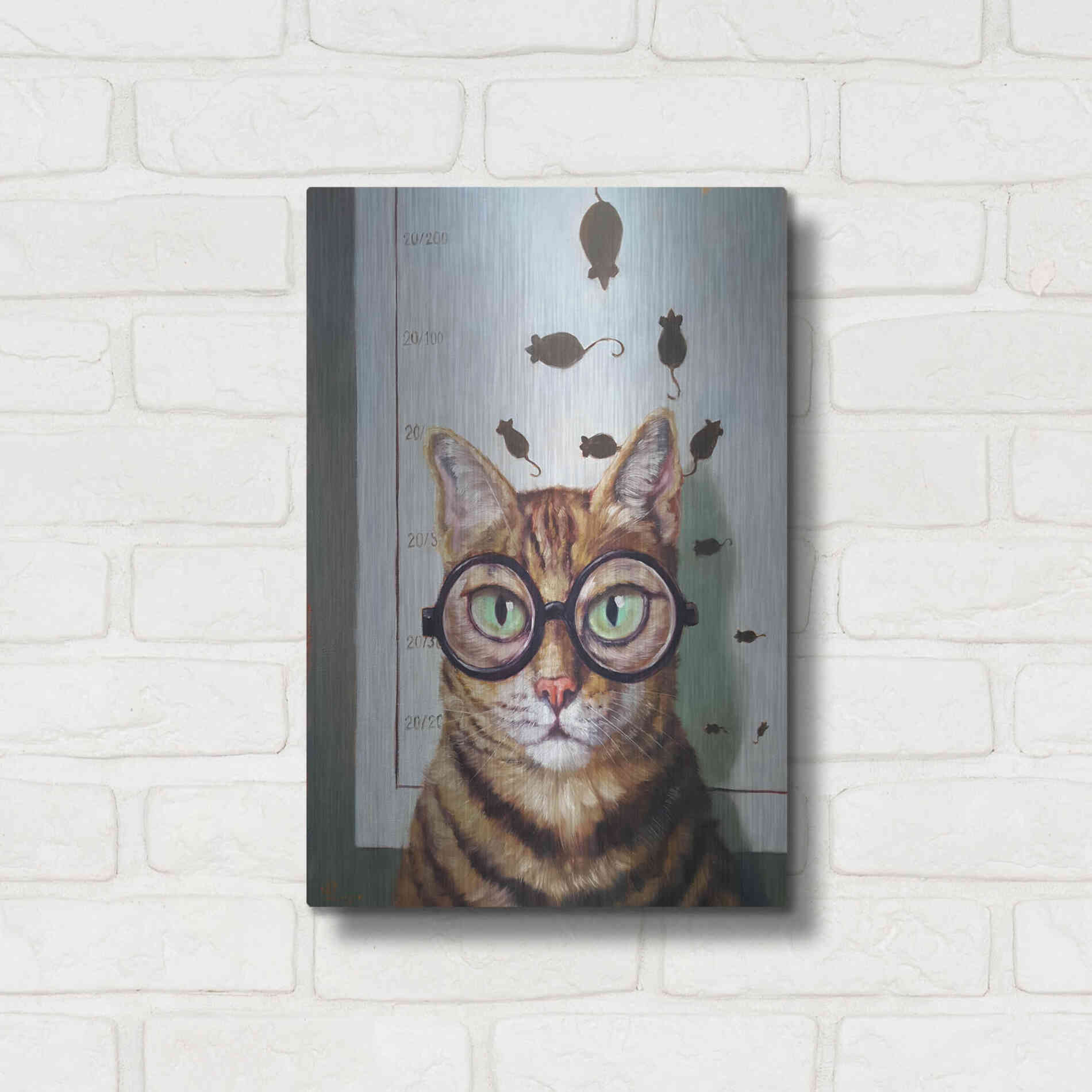 Luxe Metal Art 'Feline Eye Exam' by Lucia Heffernan, Metal Wall Art,12x16