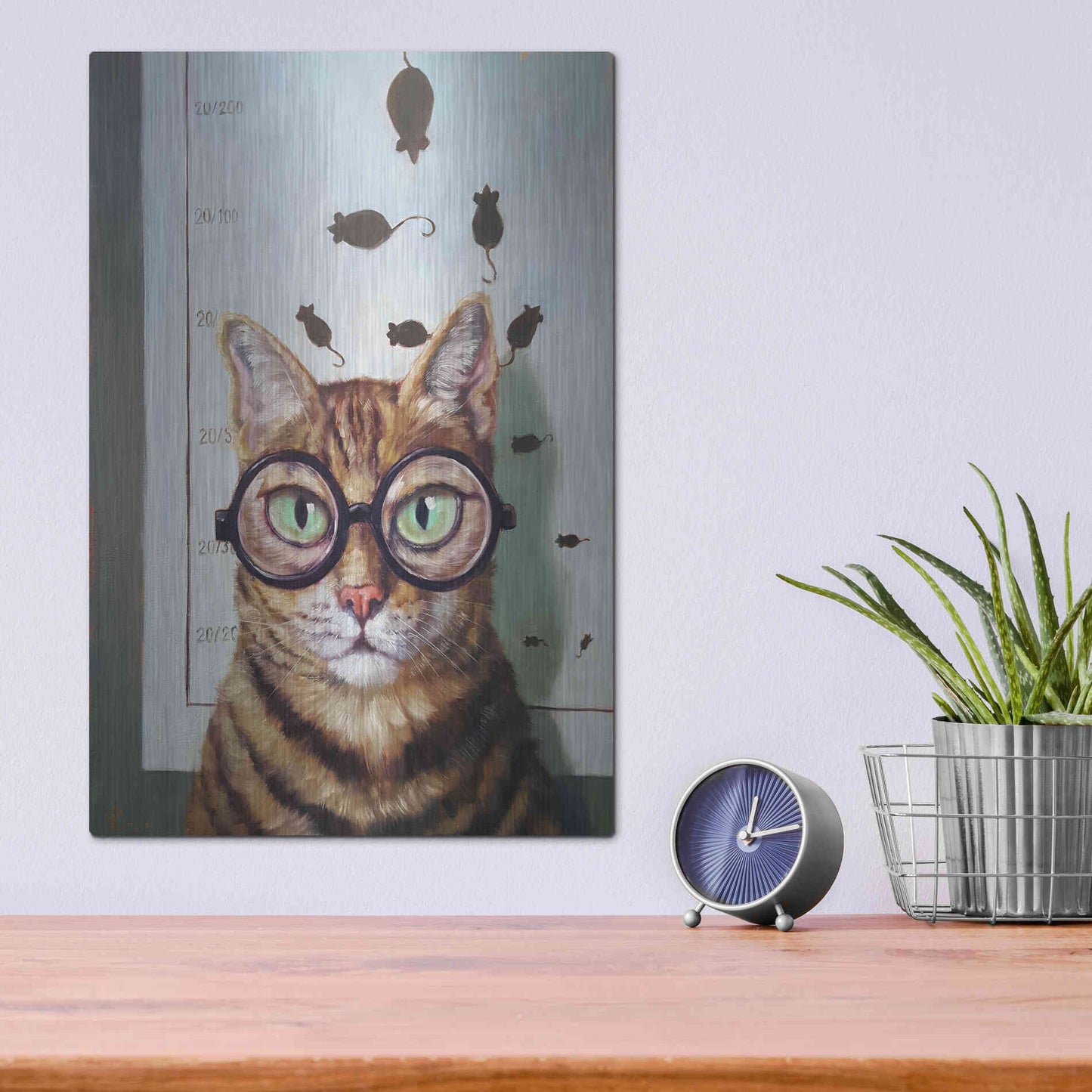 Luxe Metal Art 'Feline Eye Exam' by Lucia Heffernan, Metal Wall Art,12x16
