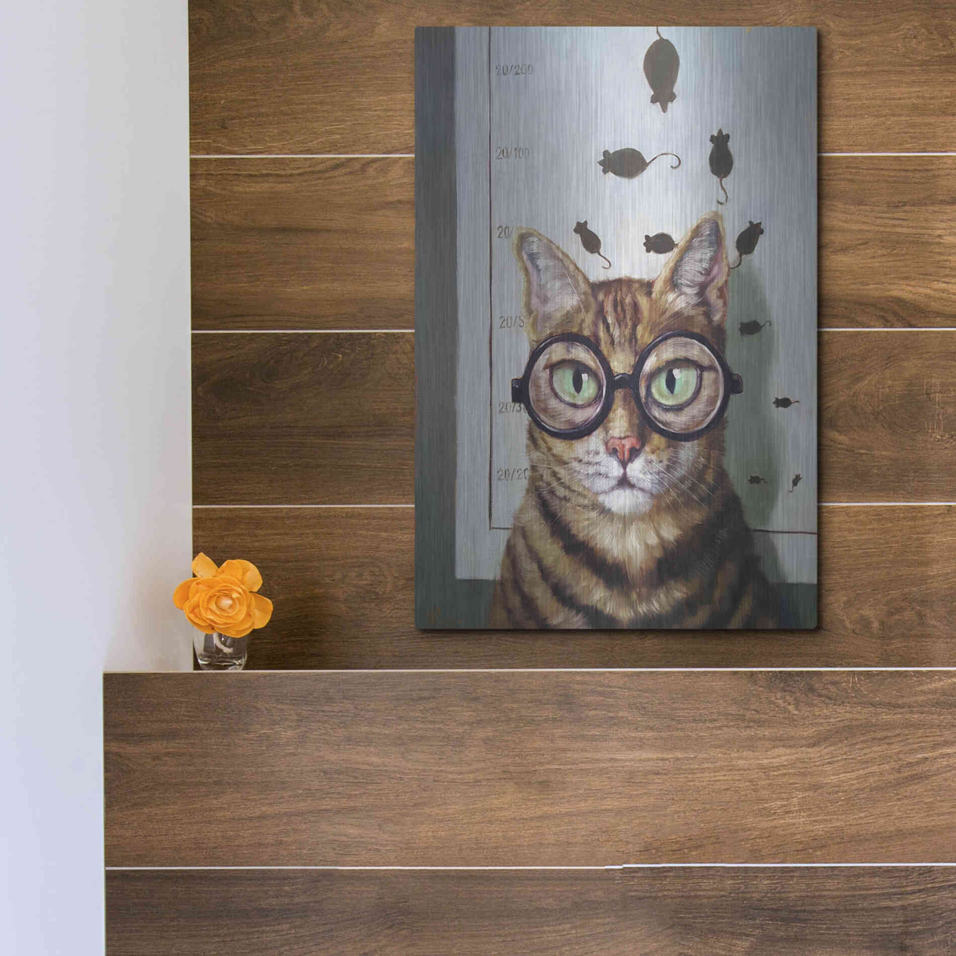 Luxe Metal Art 'Feline Eye Exam' by Lucia Heffernan, Metal Wall Art,12x16