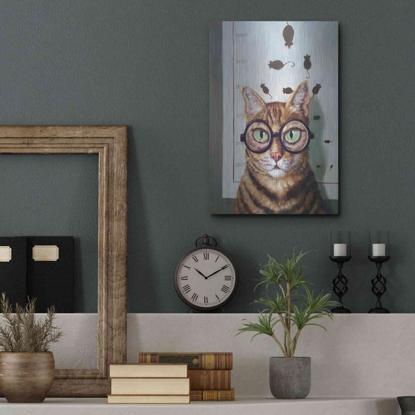 Luxe Metal Art 'Feline Eye Exam' by Lucia Heffernan, Metal Wall Art,12x16