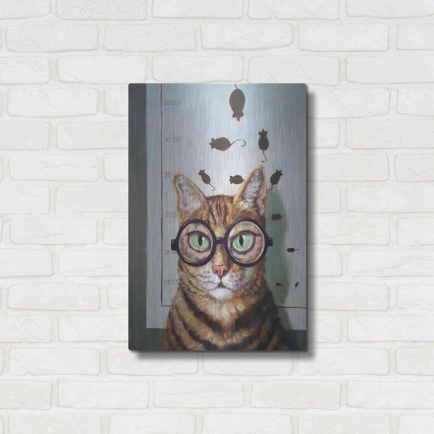 Luxe Metal Art 'Feline Eye Exam' by Lucia Heffernan, Metal Wall Art,16x24
