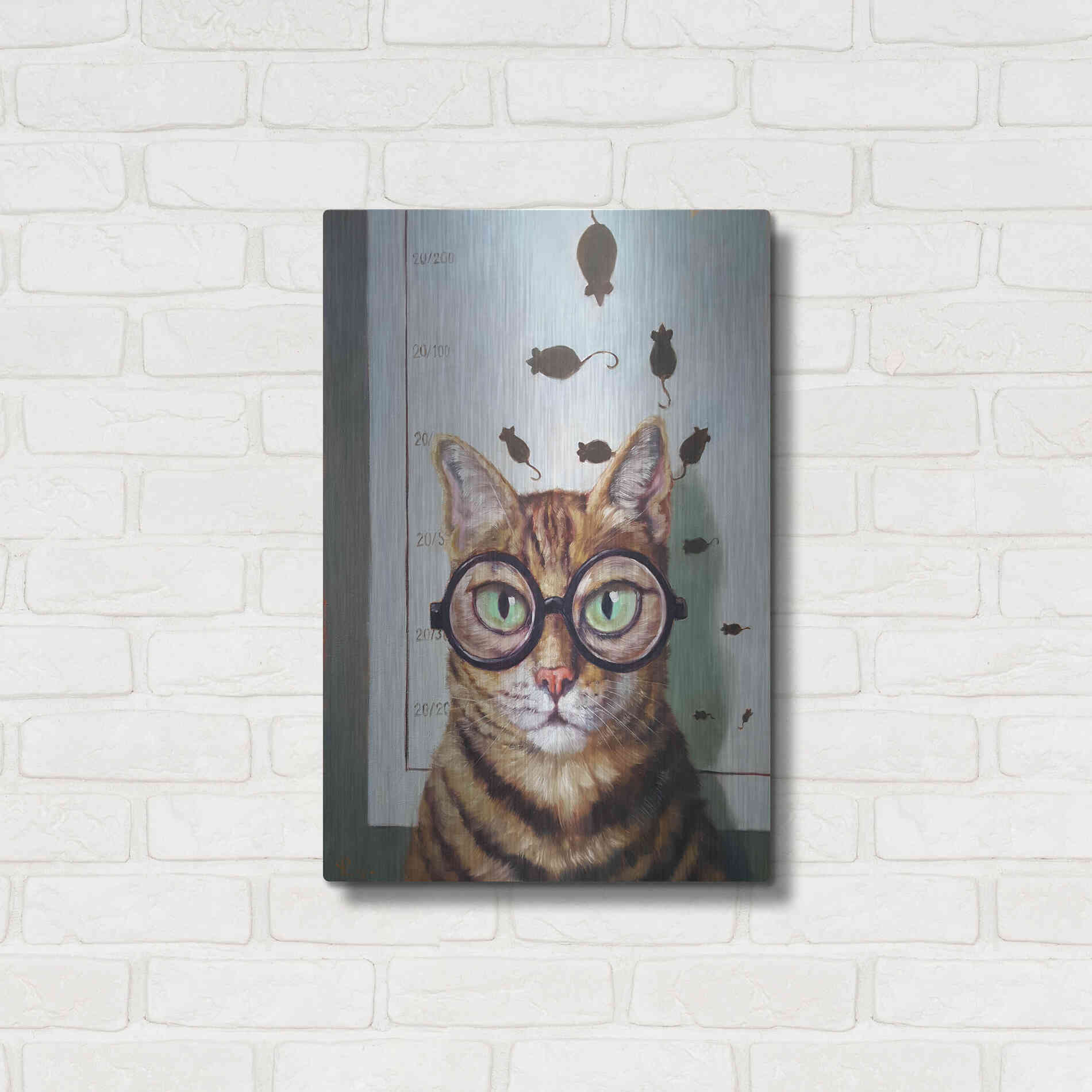 Luxe Metal Art 'Feline Eye Exam' by Lucia Heffernan, Metal Wall Art,16x24