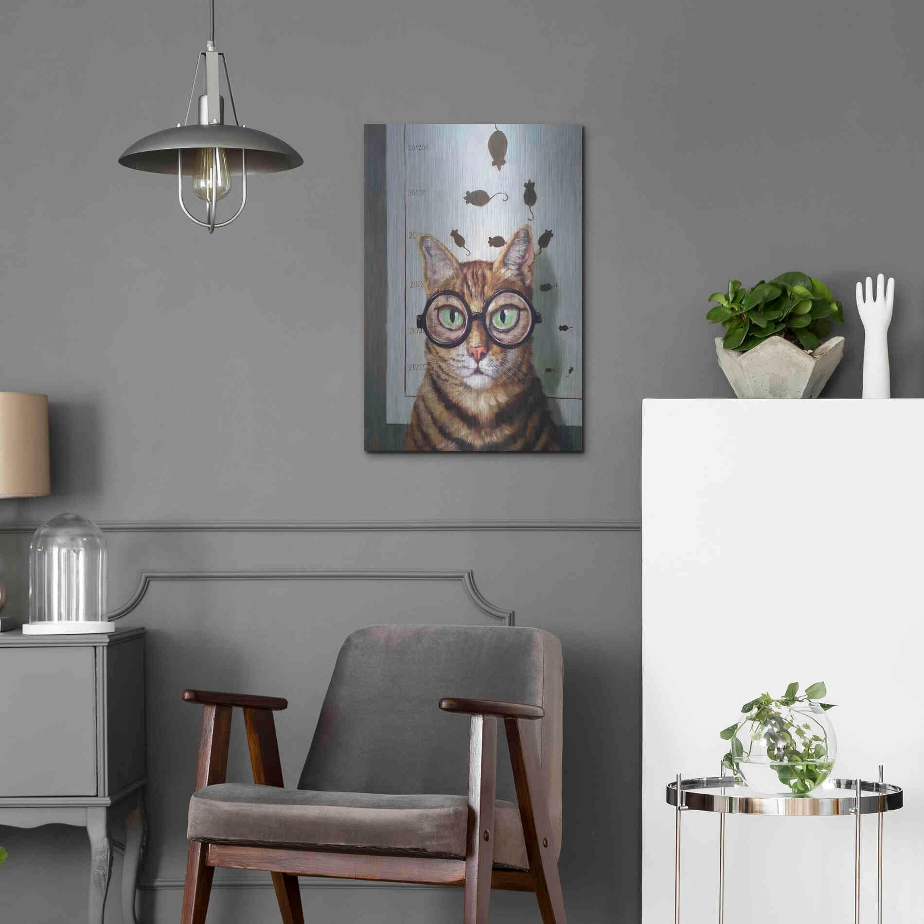 Luxe Metal Art 'Feline Eye Exam' by Lucia Heffernan, Metal Wall Art,16x24