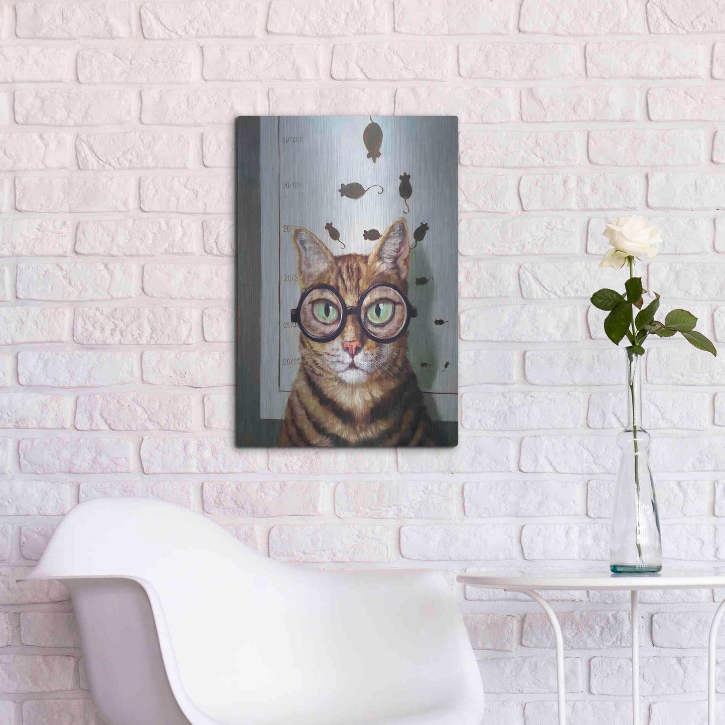 Luxe Metal Art 'Feline Eye Exam' by Lucia Heffernan, Metal Wall Art,16x24