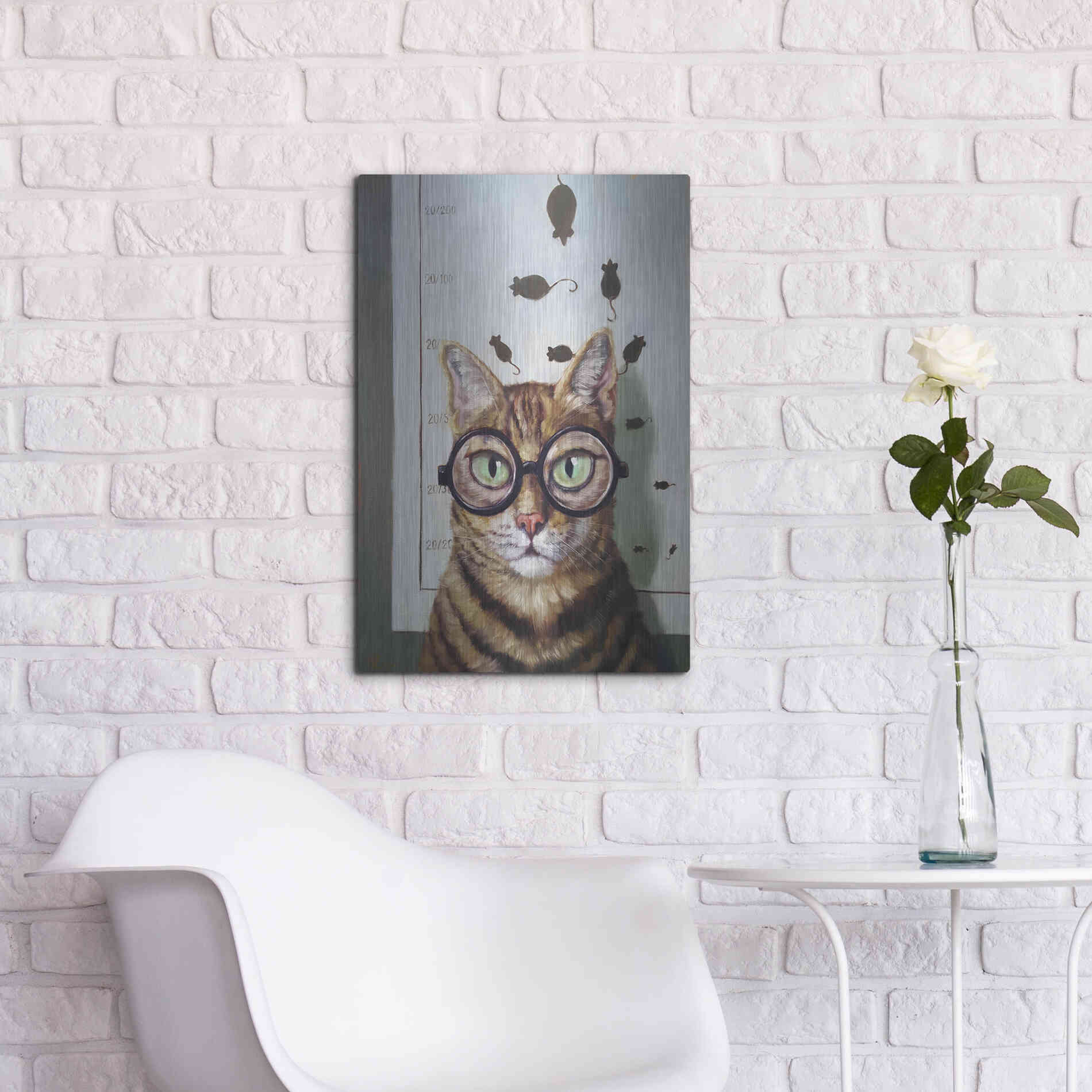 Luxe Metal Art 'Feline Eye Exam' by Lucia Heffernan, Metal Wall Art,16x24
