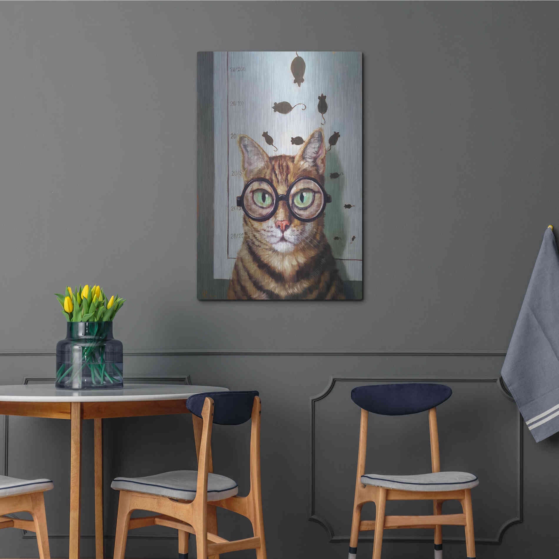 Luxe Metal Art 'Feline Eye Exam' by Lucia Heffernan, Metal Wall Art,24x36