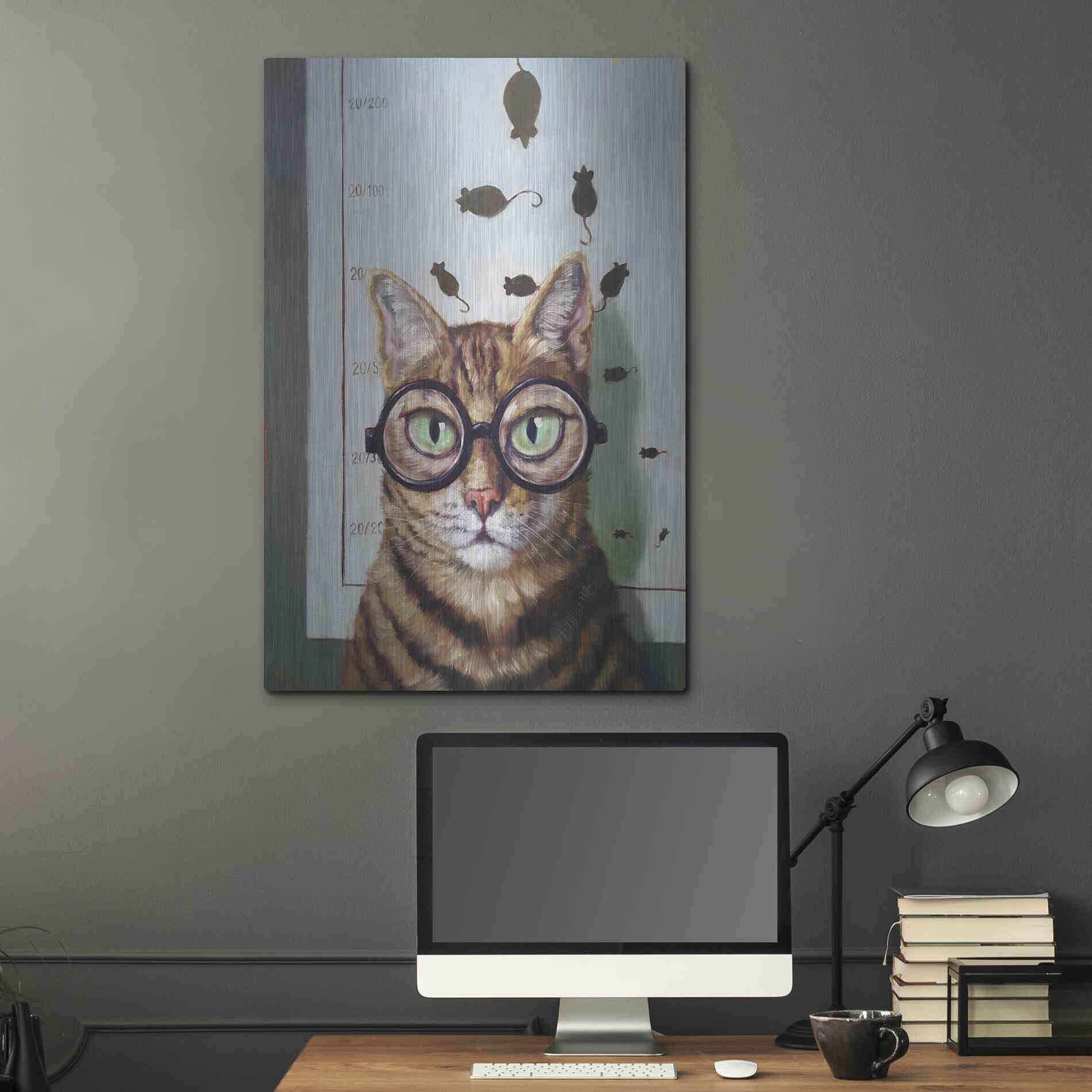 Luxe Metal Art 'Feline Eye Exam' by Lucia Heffernan, Metal Wall Art,24x36