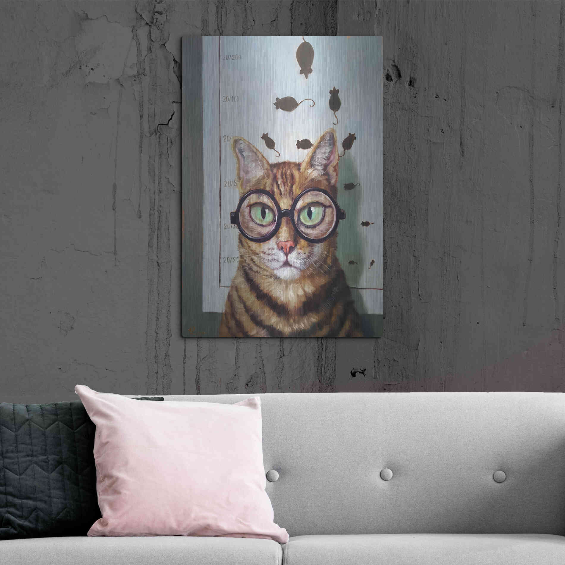 Luxe Metal Art 'Feline Eye Exam' by Lucia Heffernan, Metal Wall Art,24x36