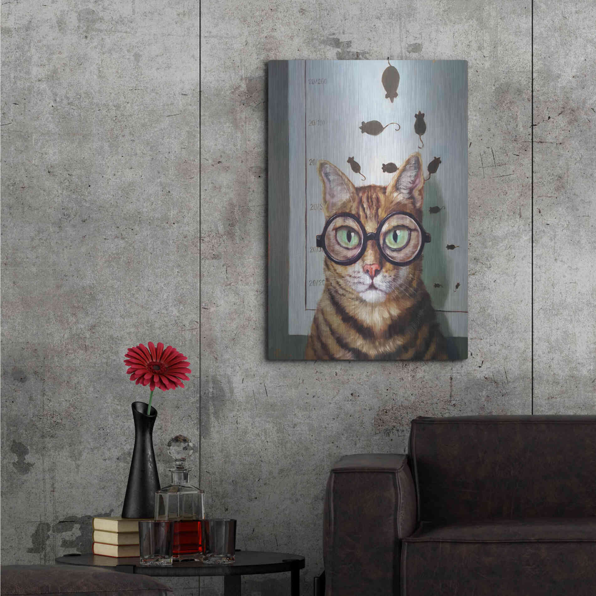 Luxe Metal Art 'Feline Eye Exam' by Lucia Heffernan, Metal Wall Art,24x36