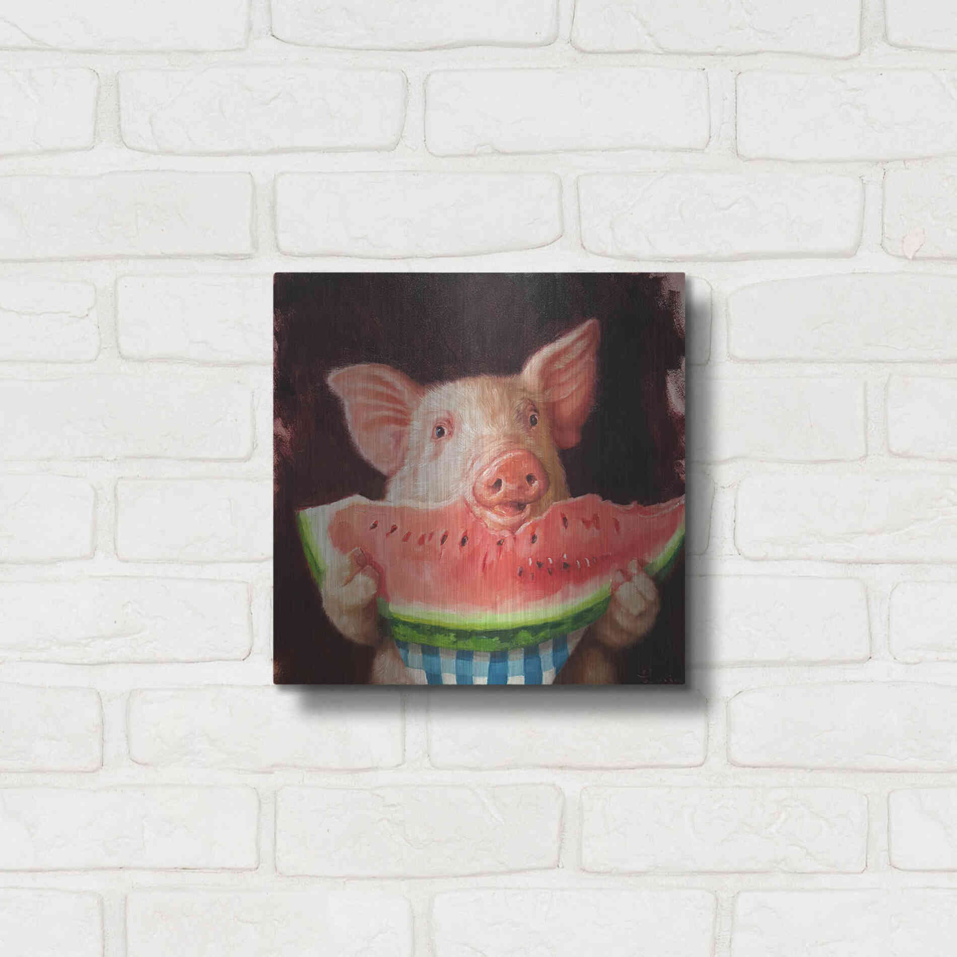 Luxe Metal Art 'Pig Out' by Lucia Heffernan, Metal Wall Art,12x12