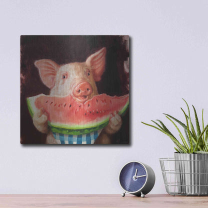 Luxe Metal Art 'Pig Out' by Lucia Heffernan, Metal Wall Art,12x12