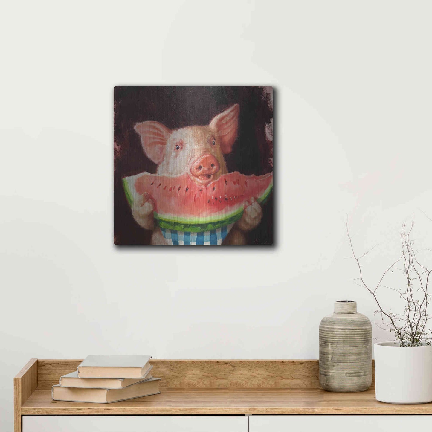Luxe Metal Art 'Pig Out' by Lucia Heffernan, Metal Wall Art,12x12
