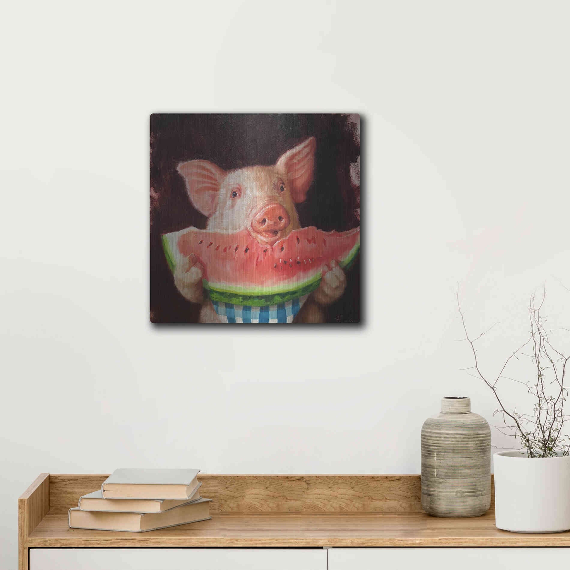 Luxe Metal Art 'Pig Out' by Lucia Heffernan, Metal Wall Art,12x12