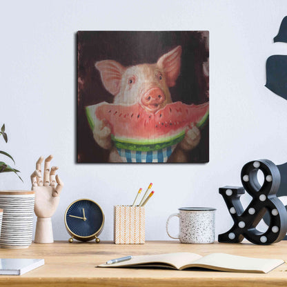 Luxe Metal Art 'Pig Out' by Lucia Heffernan, Metal Wall Art,12x12