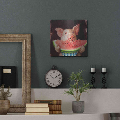 Luxe Metal Art 'Pig Out' by Lucia Heffernan, Metal Wall Art,12x12