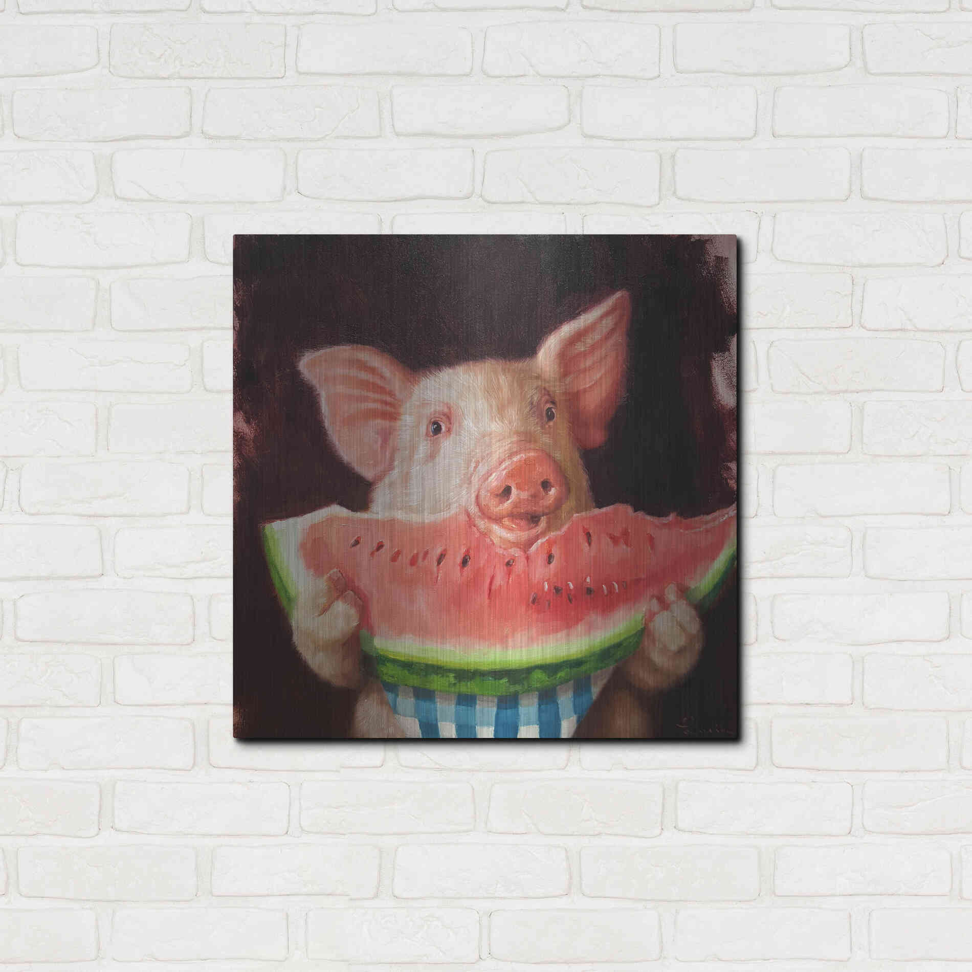Luxe Metal Art 'Pig Out' by Lucia Heffernan, Metal Wall Art,24x24
