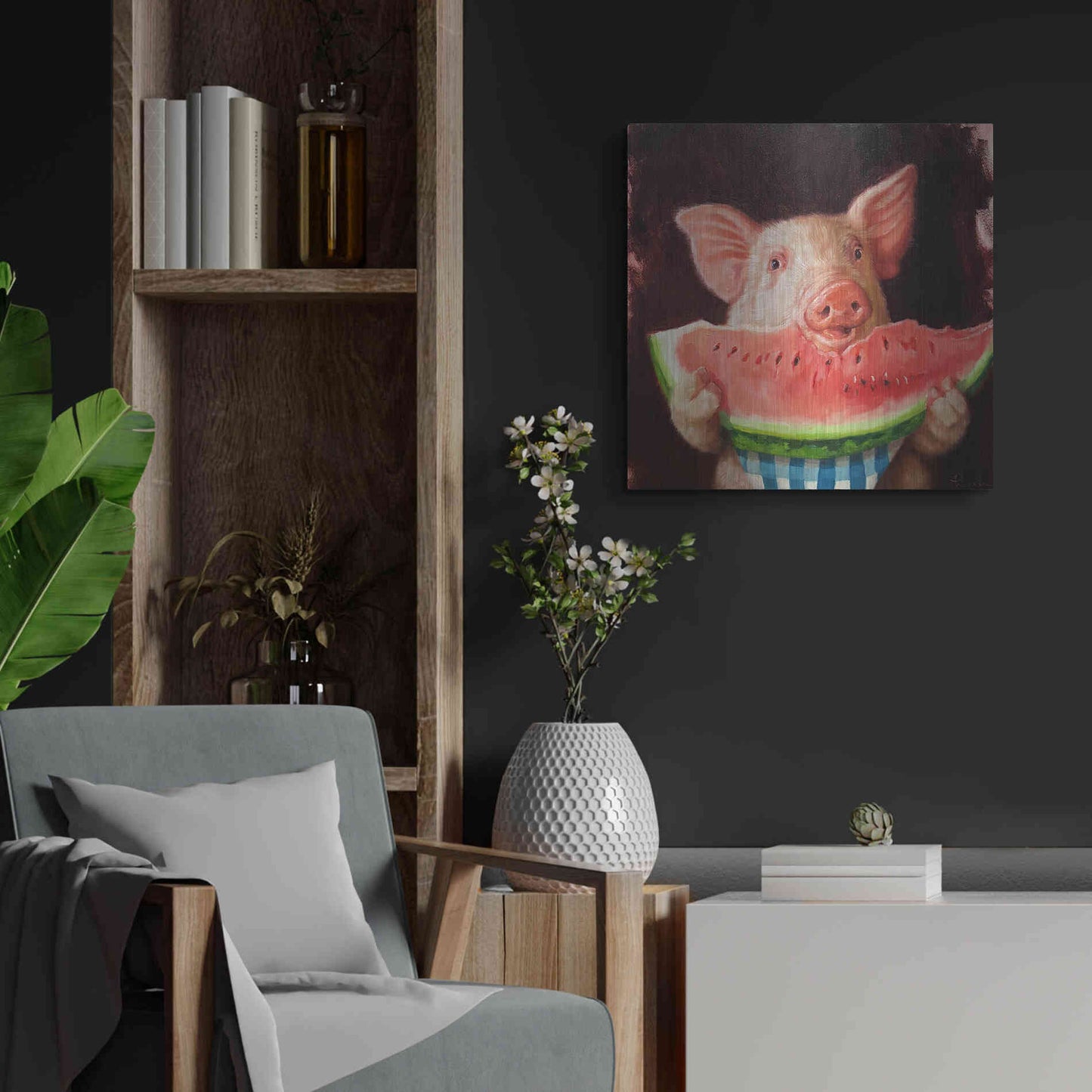 Luxe Metal Art 'Pig Out' by Lucia Heffernan, Metal Wall Art,24x24