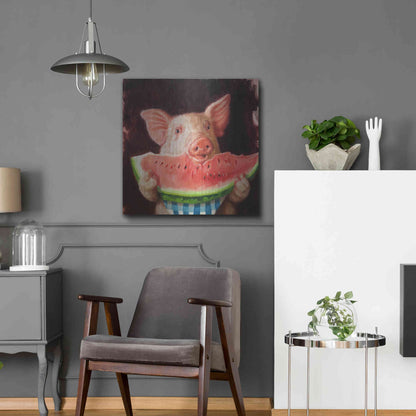 Luxe Metal Art 'Pig Out' by Lucia Heffernan, Metal Wall Art,24x24