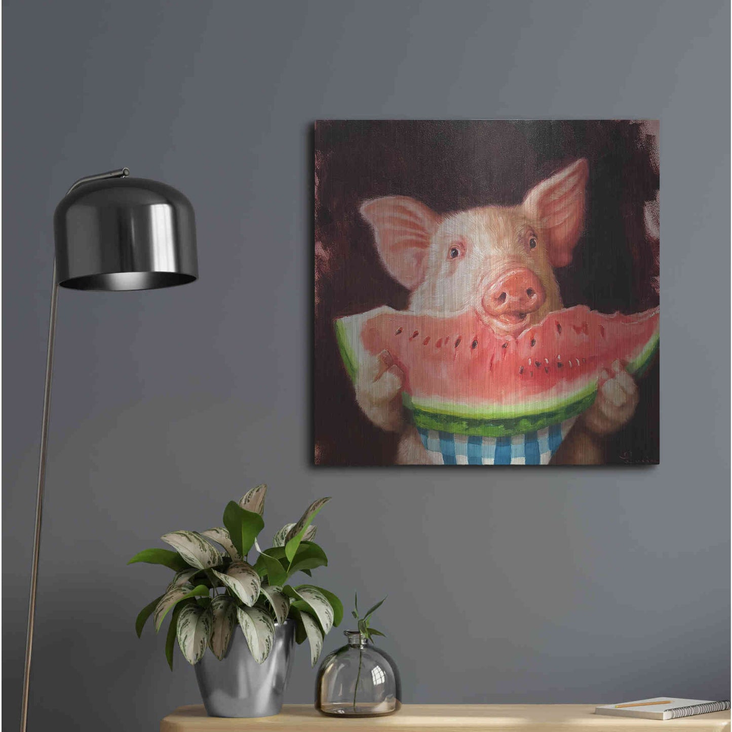 Luxe Metal Art 'Pig Out' by Lucia Heffernan, Metal Wall Art,24x24