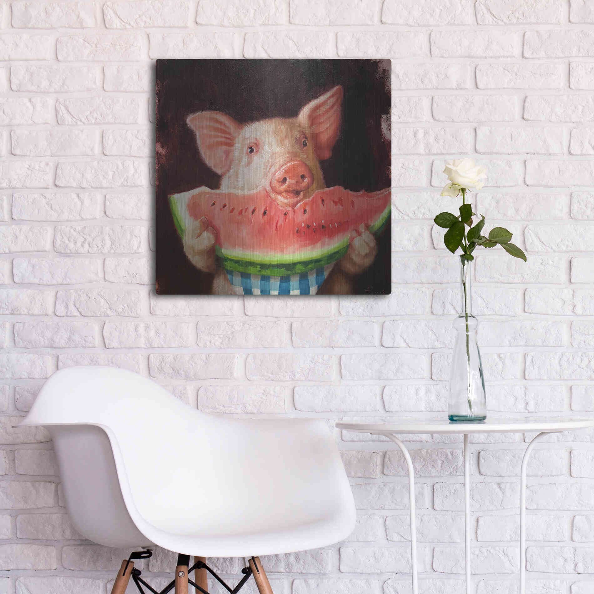 Luxe Metal Art 'Pig Out' by Lucia Heffernan, Metal Wall Art,24x24