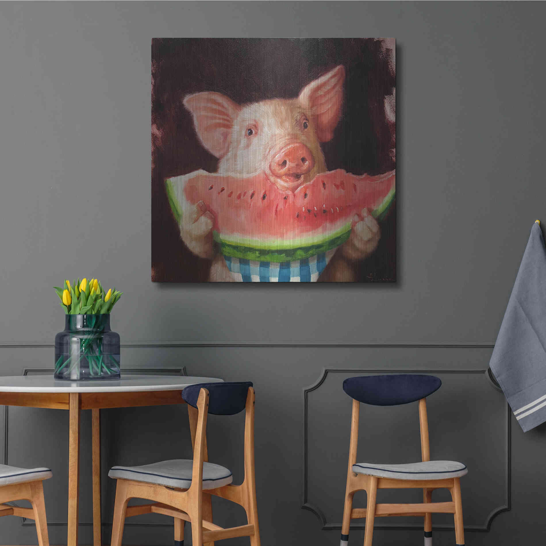 Luxe Metal Art 'Pig Out' by Lucia Heffernan, Metal Wall Art,36x36
