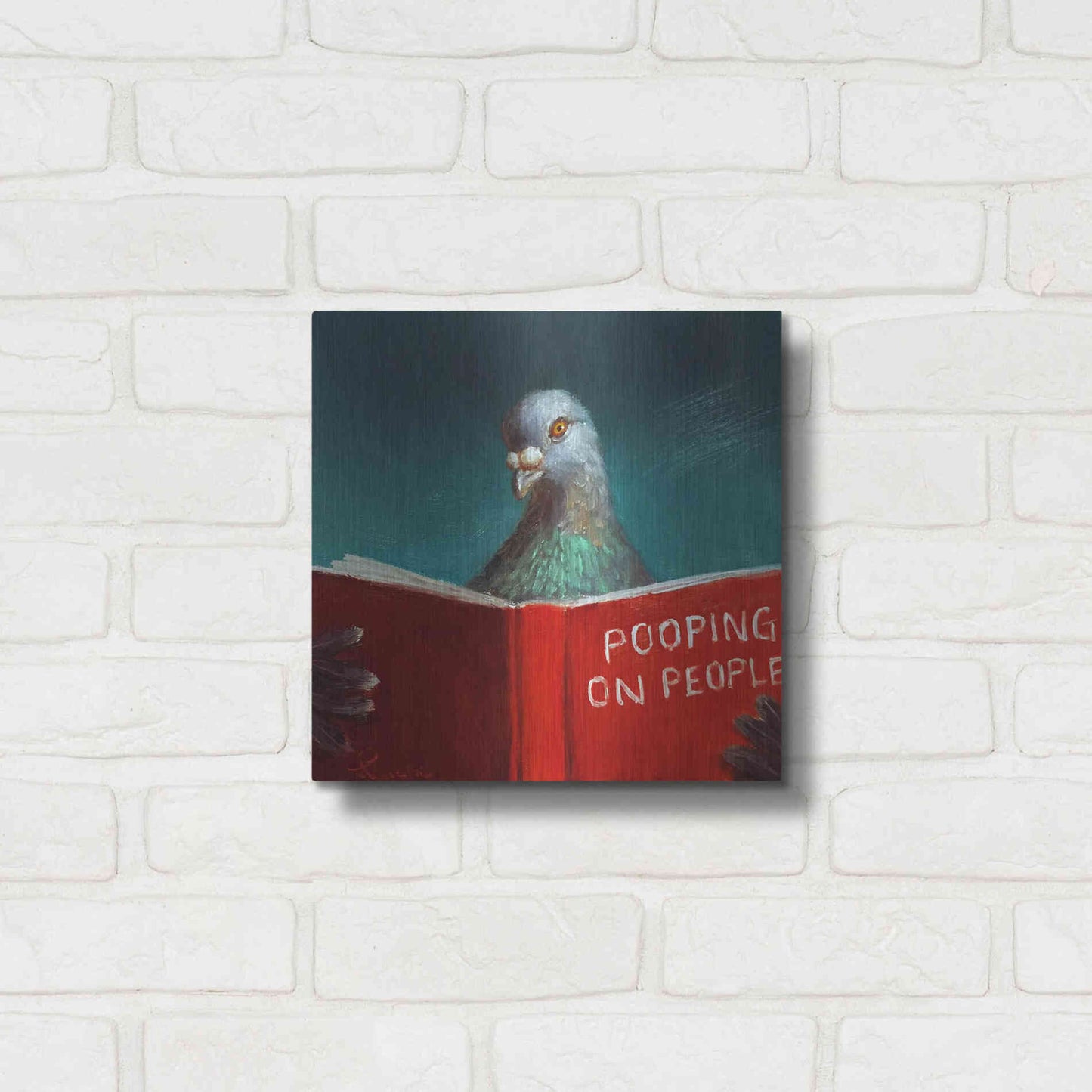 Luxe Metal Art 'Pooping on People' by Lucia Heffernan, Metal Wall Art,12x12