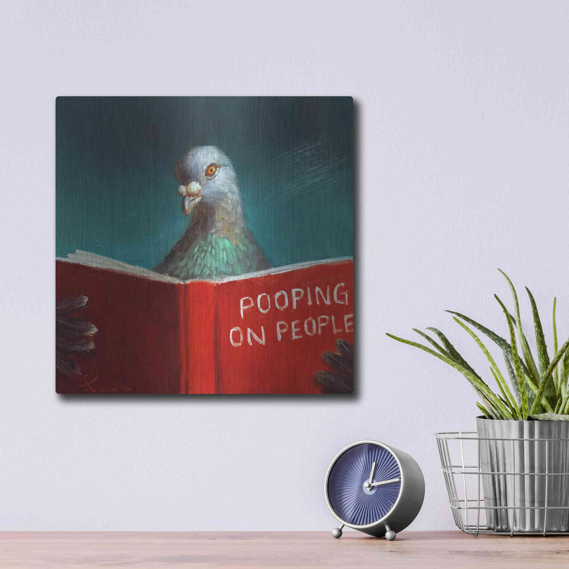 Luxe Metal Art 'Pooping on People' by Lucia Heffernan, Metal Wall Art,12x12