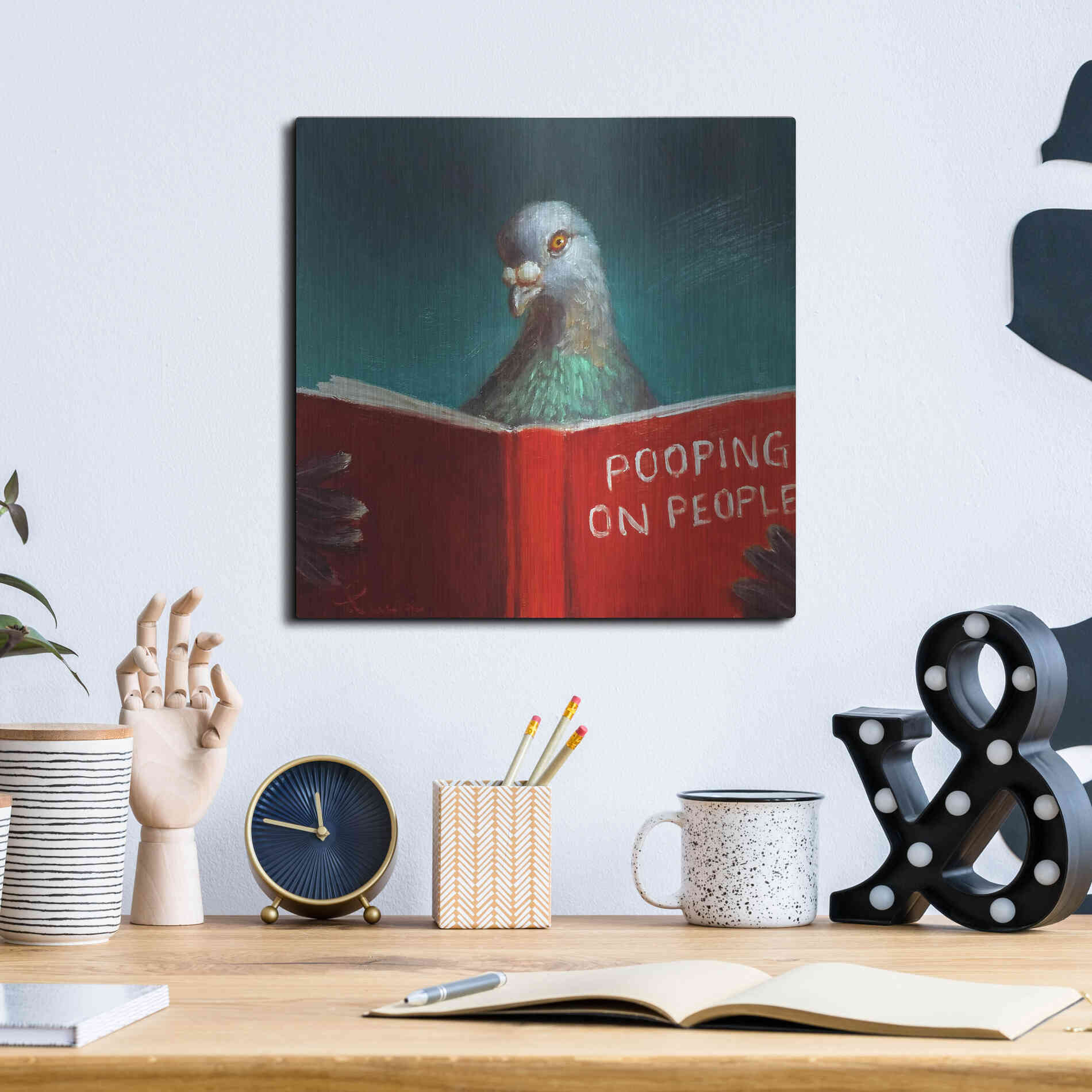 Luxe Metal Art 'Pooping on People' by Lucia Heffernan, Metal Wall Art,12x12