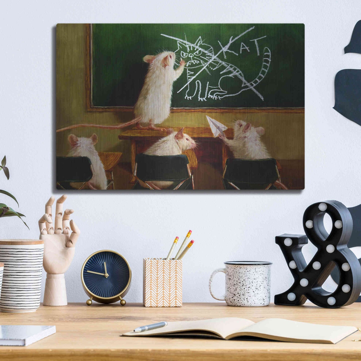 Luxe Metal Art 'When the Cat Is Away' by Lucia Heffernan, Metal Wall Art,16x12