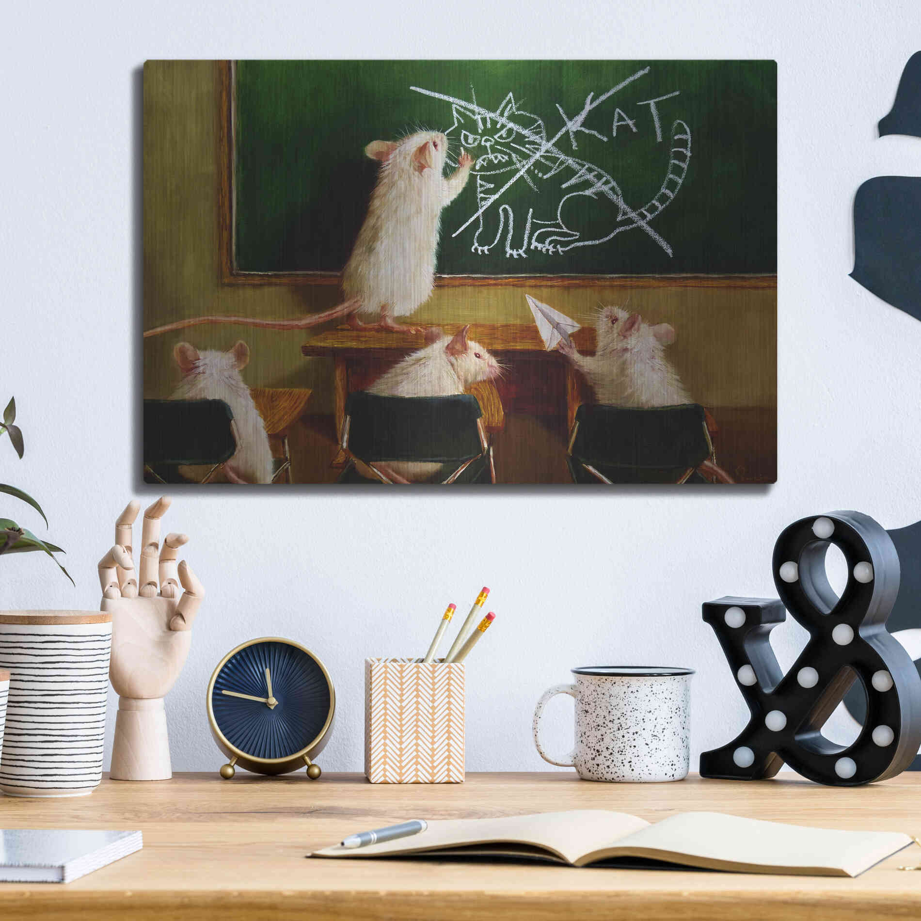 Luxe Metal Art 'When the Cat Is Away' by Lucia Heffernan, Metal Wall Art,16x12